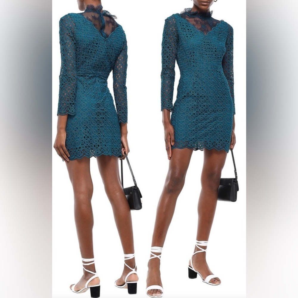 Sandro Paris Bartsie High Neck Blue Crochet Lace Mini Cocktail Dress Medium FR40
